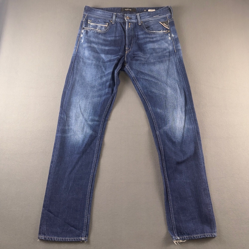 Replay Grover Straight Leg Jeans Mens 33x32 Blue Medium Wash Denim MA972.000.100